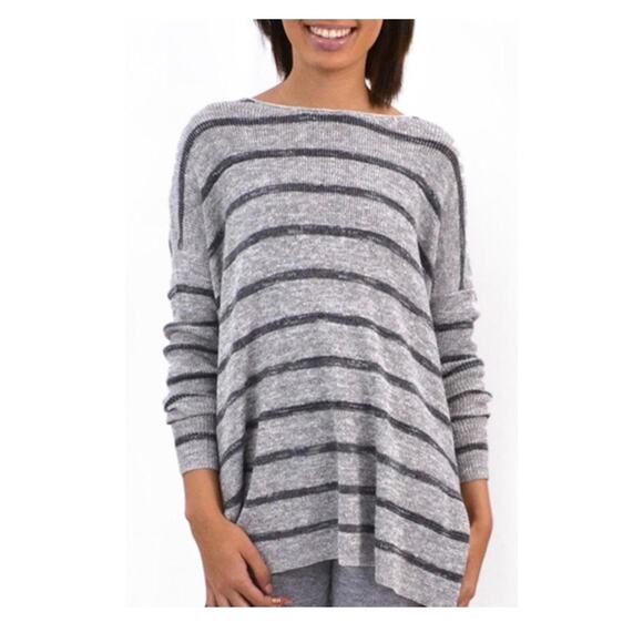 FREE PEOPLE Oversized Cotton Striped Grey Sweater - Picture 2 of 6